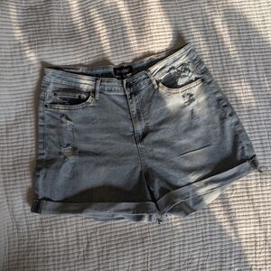 Distressed Light Blue Denim Shorts